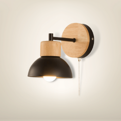 Lampe de chevet classique noire + bois bois clair