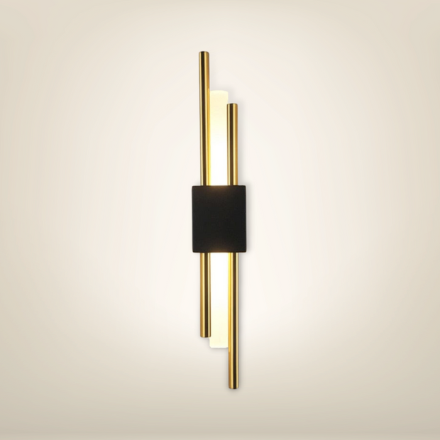 Lampe de chevet design suspendue au mur doree et noire gauche aluminium