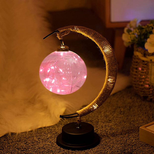 Lampe de chevet <br> Lune | Rotin | Rose
