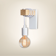 Lampe de chevet industrielle blanche bois clair
