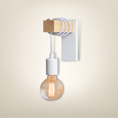 Lampe de chevet industrielle blanche bois clair
