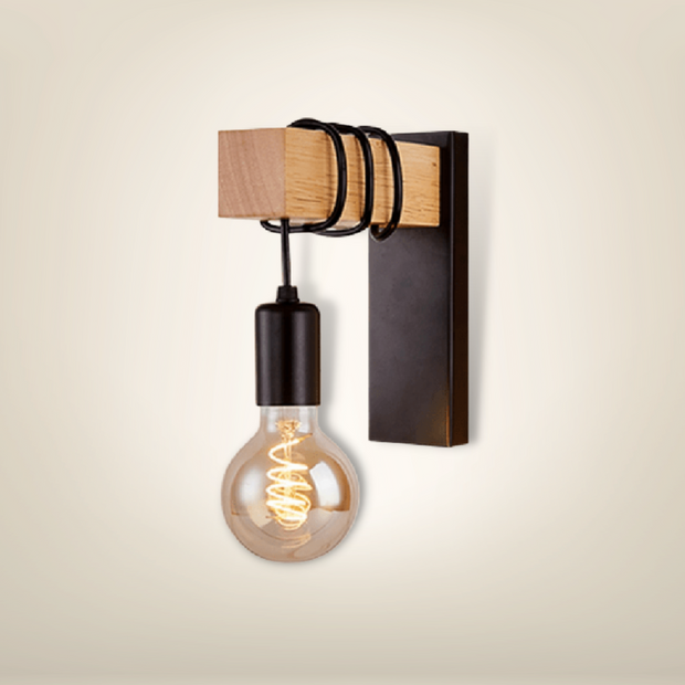 Lampe de chevet industrielle noire bois clair