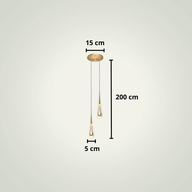 Lampe de chevet suspendue au plafond | Goutte allongée | Deux | Dorée Aluminium