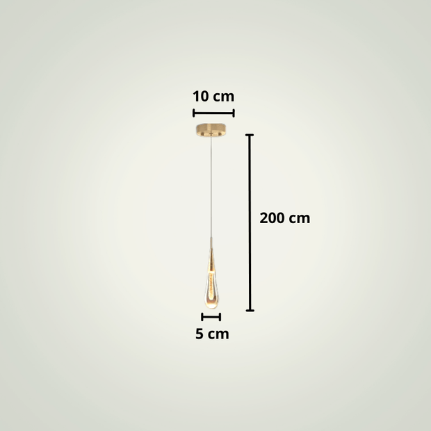 Lampe de chevet suspendue au plafond | Goutte allongée | Une | Dorée Aluminium
